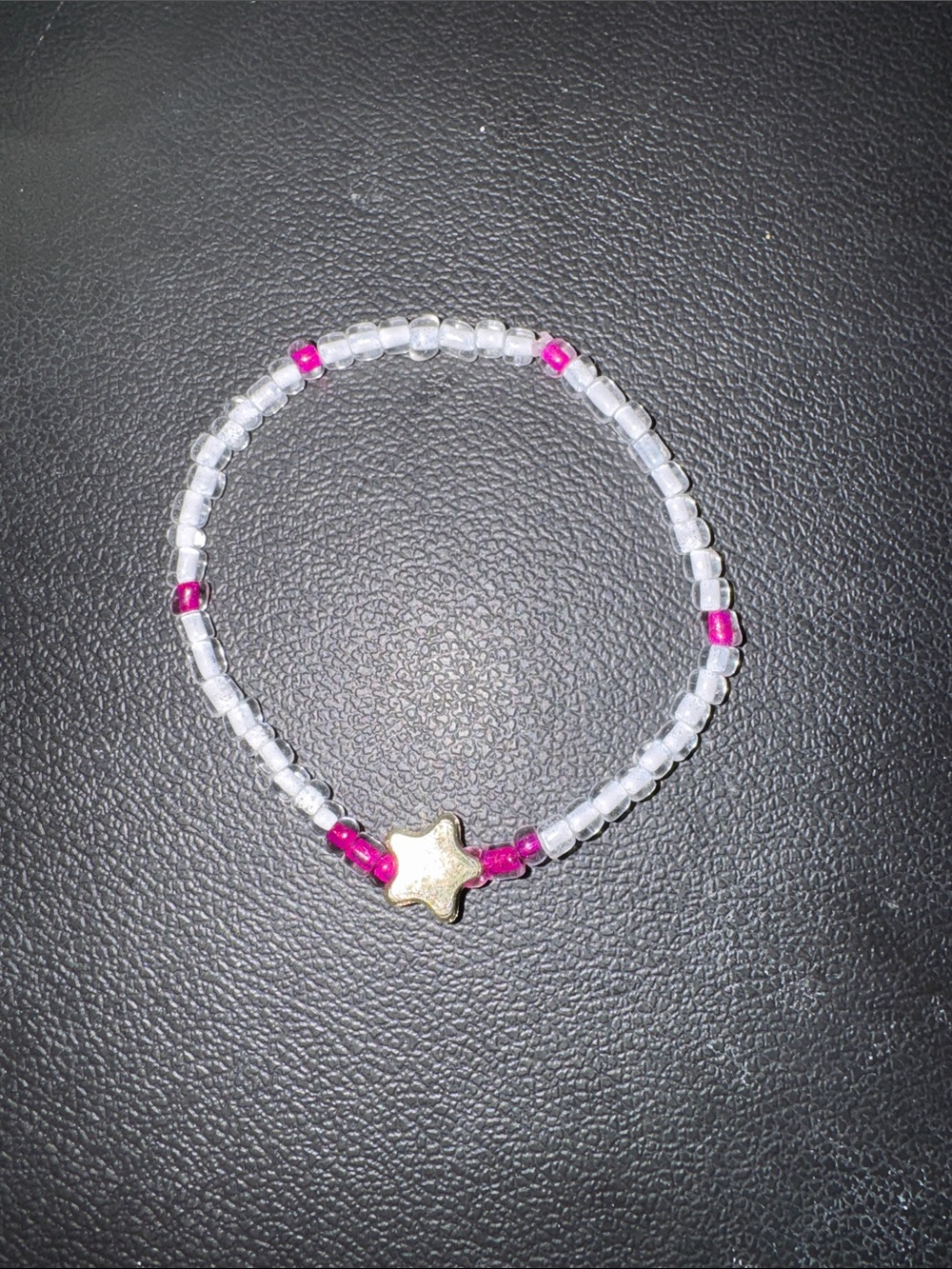 Clear and Pink Beaded Bracelet with Gold Star Accent